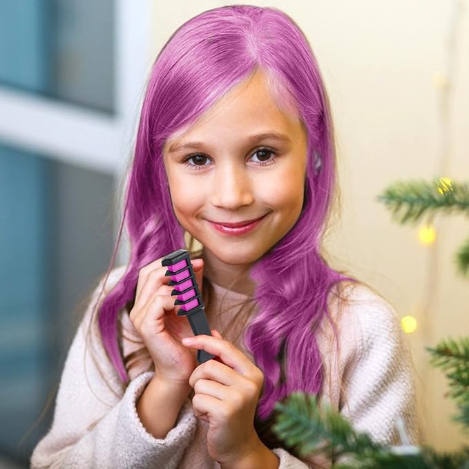 New Hair Chalk Comb Temporary Hair Color Dye for Girls Kids with Light Color Hair, Washable Hair Chalk for Girls Age 4 5 6 7 8 9 10 Birthday Cosplay DIY Christmas (Blue & Pink & Purple)
