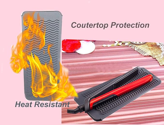 Heat Resistant Silicone Mat Pouch,Hair Styling Tools for Curling Irons, Flat Irons, Hair Straightener， 11.5 * 6 Inches, Food Grade Silicone, Grey
