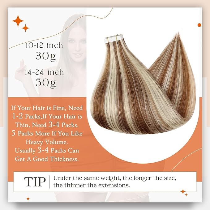 Full Shine Tape in Extensions Color 330 Copper Brown Highlighted 800 Blonde 12Inch Short Double Sided Tape in Hair Extensions Human Hair 30Gram Remy Straight Skin Weft 20Pcs for Women