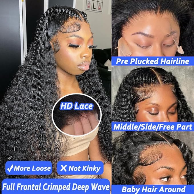26 Inch Deep Wave Lace Front Wigs Human Hair Pre Plucked 13x6 HD Transparent Lace Frontal Wigs Human Hair 200 Density Deep Curly Glueless Wigs Human Hair For Women