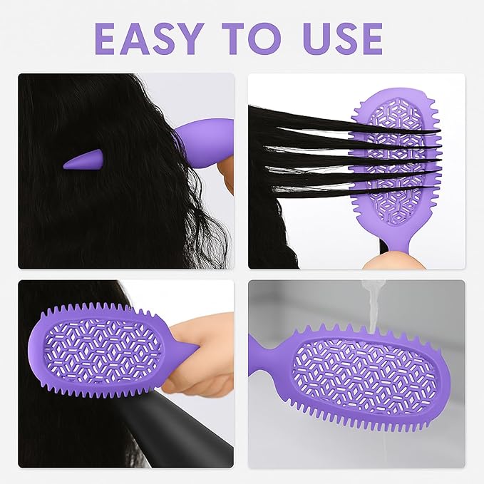 Curl Defining Brush, Vented Curly Hair Brush for Effortlessly Detangling Shaping and Styling, Candy Brush for Wet or Dry Hair Types for Women and Girl, Defining with Side Gear, Reduces Frizz (Purple)