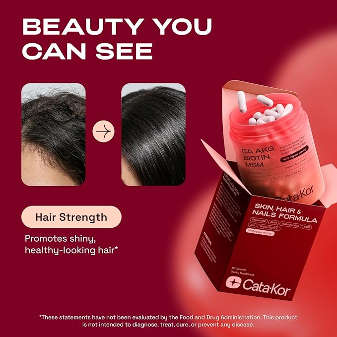 Hair Skin and Nails Supplement with Ca AKG | MSM | Hyaluronic Acid | Biotin | Vitamin C & Vitamin D3 K2 – Supports Radiant Skin, Promotes Shiny Hair & Strong Nails –270 Capsules (3 Pack)