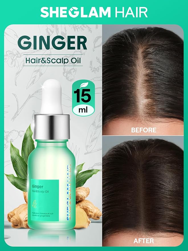 SHEGLAM Hair & Scalp Oil - 0.5 fl oz, Hydrating Serum, Macadamia & Grapeseed Oils, Soothes Dry Scalp, Balances Sebum, Adds Shine, For Sensitive Scalp & Dandruff (Ginger)