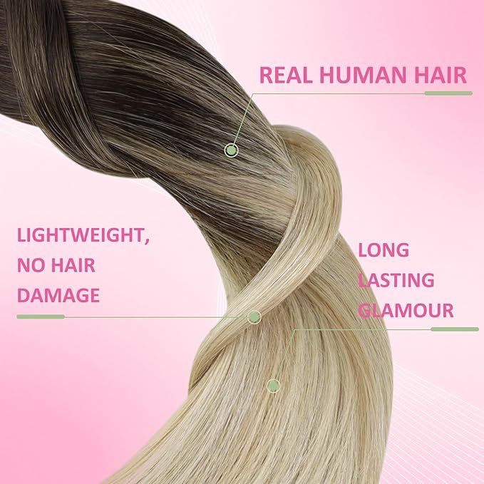 YoungSee Human Hair Tape in Extensions Ombre 14In Invisible Tape ins Hair Extensions Human Hair Balayage Dark Brown Ombre Blonde Tape-on Natural Hair Extension Silky Straight 50g 20pcs