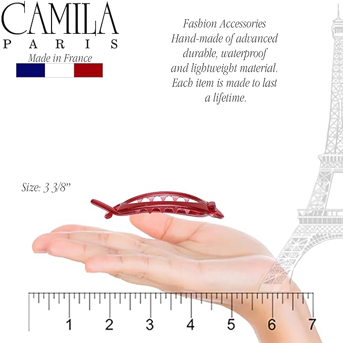 Camila Paris CP3118 French Hair Barrette Clip, Flexible Ponytail Holder No Metal Parts, Strong Hold Grip Hair Clips for Women, No Slip and Durable Styling Girls Hair Accessories, Made in France