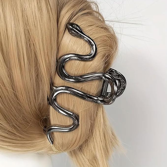 Black Snake Metal Hair Clip, 1Pcs 4.52Inch, Elegant Wavy Snake Design, Strong Hold Grip for Thin/Thick Hair, Daily Wear Women's Hair Accessory
