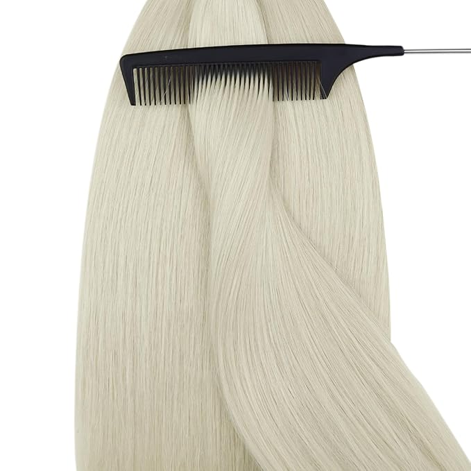 YoungSee Platinum Blonde Nano Beads Hair Extensions Human Hair 16inch Nano Ring Hair Extensions Real Human Hair White Blonde Nano-Link Extension for Weddings and Special Occasions 50s 50g
