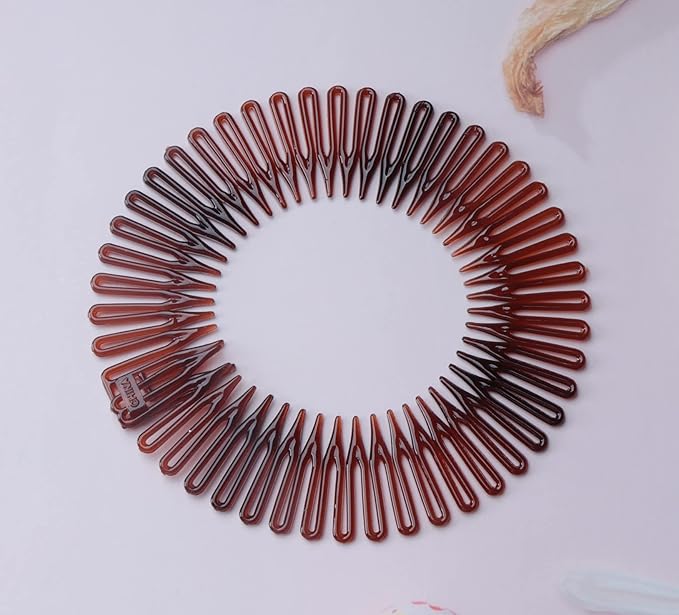 Sowaka 4 Pcs Circular Stretch Comb Plastic Black Brown Circle Spring Headband Flexible Hair Wrap Holder Hair Comb for Women Girls Outgoing Sports Hair Accessories (Round-leopard)