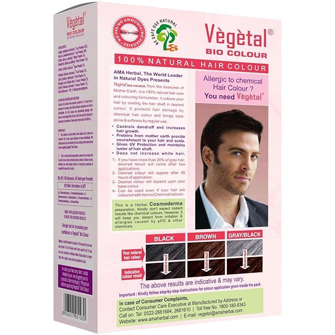 Vegetal Bio Colour Burgundy 150g, 100% Herbal and Organic Hair Color, Ammonia-Free, PPD-Free, Semi-Permanent Dye for Men and Women, Protects UV and Maintains Luster, Complete Kit Included