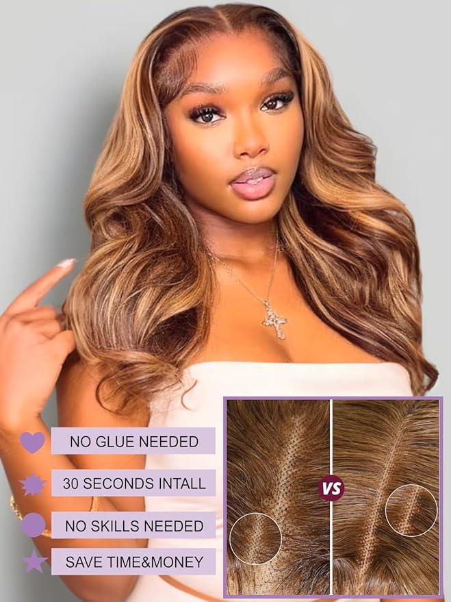 YIROO Pre Everything Wig Honey Blonde 13X4 Pre Cut Lace Front Glueless Human Hair Wigs Body Wave Brown Blonde Highlight Ombre Pre Bleached Invisible Bye Bye Knots Wig Pre Plucked 150% Density 18Inch