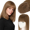 Rich Choices Human Hair Toppers for Women-100% Real Remy Hair Topper with 3D 360°Bang-Upgraded 150% Density 9 * 12CM Lace Base-Clip in Hairs topper for Thinning Hairs-10Inch #4 Medium Brown