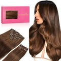 WENNALIFE Clip in Hair Extensions, 150g 22 Inch 9pcs Chocolate Brown Human Hair Extensions Thicker Clip in Hair Extensions Real Human Hair Clip Set Double Weft