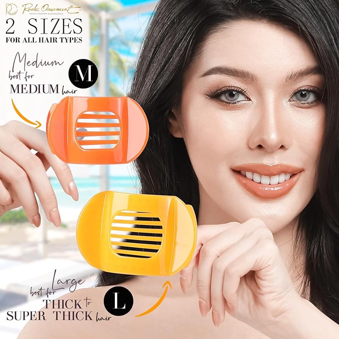 RC ROCHE 6 Pcs Flat Claw Hair Clips for Women Thick Hair French Round Duckbill Square Secure Strong Hold Grip Clamps Barrettes Curved No Slip No Crease Plastic Styling Cute, Medium Jelly Candy