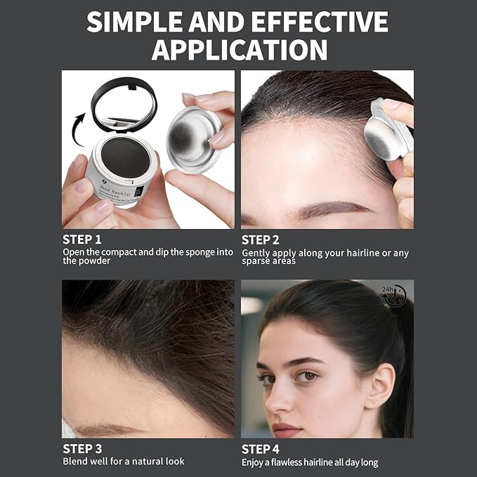Hairline Powder 24H Stain-Proof, Root Touch Up Hair Color for Gray Coverage,Bald Spot Concealing Hair Shadow Powder for Women & Men,Natural-Looking (Dark Brown)