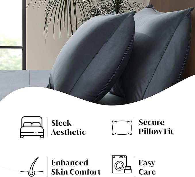 Luxury Bamboo Market | King Envelope Pillowcase Set | 100% Viscose Made from Bamboo | Organically Grown | Ultra Soft | Cooling | 2pcs [Charcoal Grey]