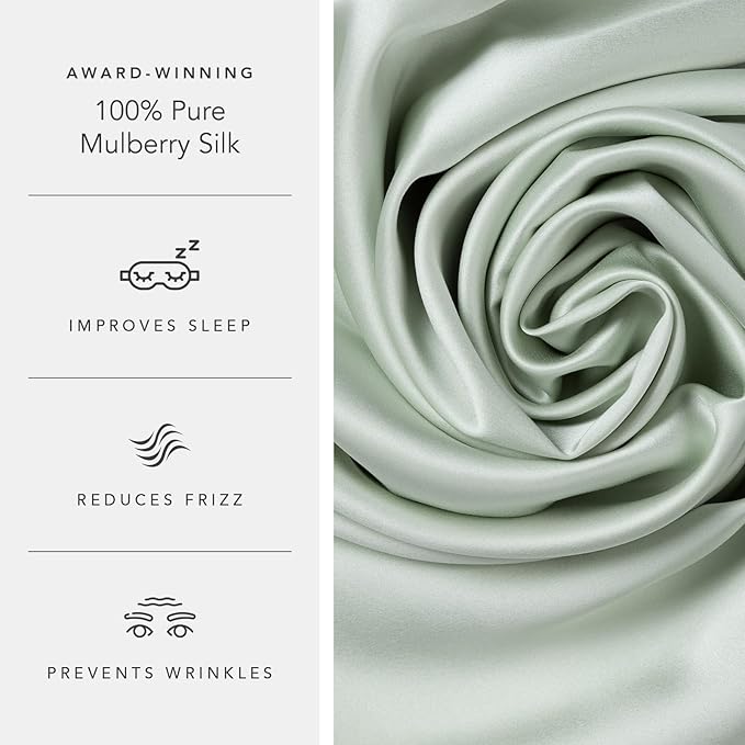Fishers Finery 19mm 100% Pure Mulberry Silk Pillowcase, Quality Tested (Light Green, K)