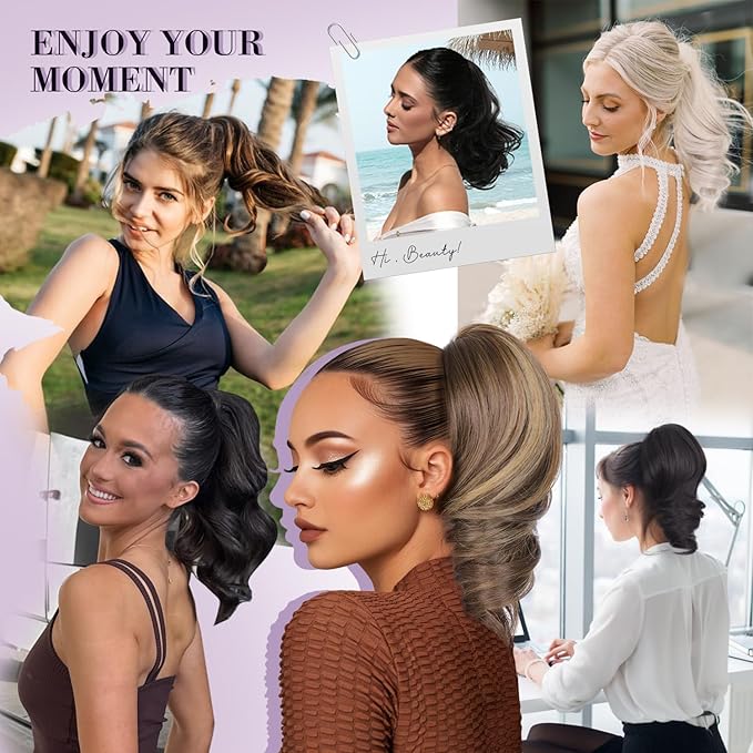 12 Inch Short Ponytail Extension - Soft Curly Pony Tails Hair Extensions, Claw Clip Ponytail Extension, Natural Short Hair Extensions Ponytail, Synthetic Hair Pieces for Women (Color: Black Brown)
