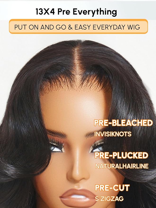Julia Hair 13x4 Pre-Everything™ Loose Body Wave Human Hair Wig HD Lace Frontal Glueless Wig with Drawstring Face Framing Curtain Bangs Frontal 3D Body Wave Wig for Black Women Put On and Go 22 Inch