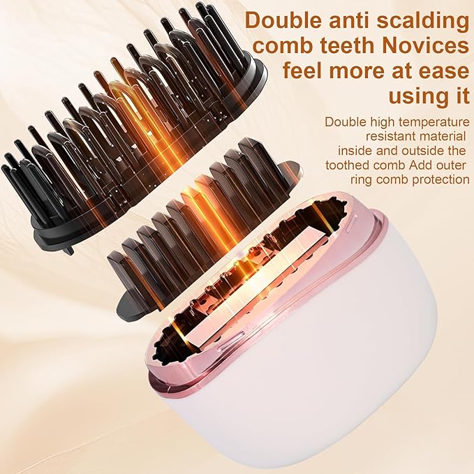Mini Straightener, Rechargeable Portable Mini Hair Straightener Brush, Fast Heating Hot Comb 3-Speed Temperature Control with Anti Scald Shell and Built-in Mirror for Home Travel (Pink)