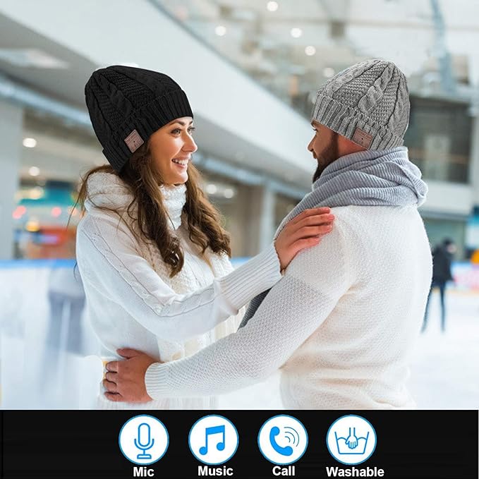 Wireless Hat Music Beanie Women Men Unisex Musical Beanie Hat Winter Warm Cap with Over Ear Headset Headphones Earphone Speaker Beanie Hat