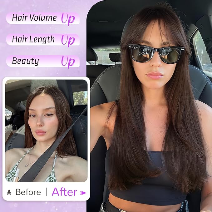 Hair Topper for Women Clip in Bangs – 18 Inch Medium Length Straight 360° Full Coverage Balayage Dark Brown to Chestnut,Synthetic Natural Looking Piece for Thinning Hair