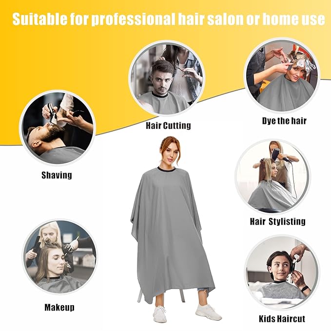 Hair Cutting Cape for Adults-Nylon Waterproof Large Salon Capes for Hair Stylit-Grey Barber Cape-with Adjustable Snap Closure-56 x 64inch Hair Color Cape - Professional Hairstylist & Home Use