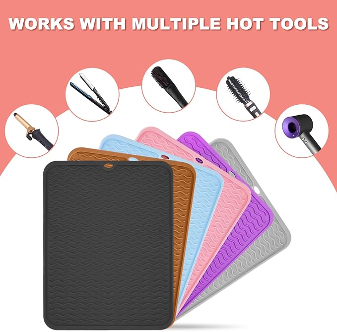 Oversize Silicone Heat Resistant Mat for Curling Irons, Hair Straighteners, Flat Irons and Hot Hair Styling Tools, Portable Wrap Pad Cover for Vanity, Travel, Salon(14.2" x 11.0")