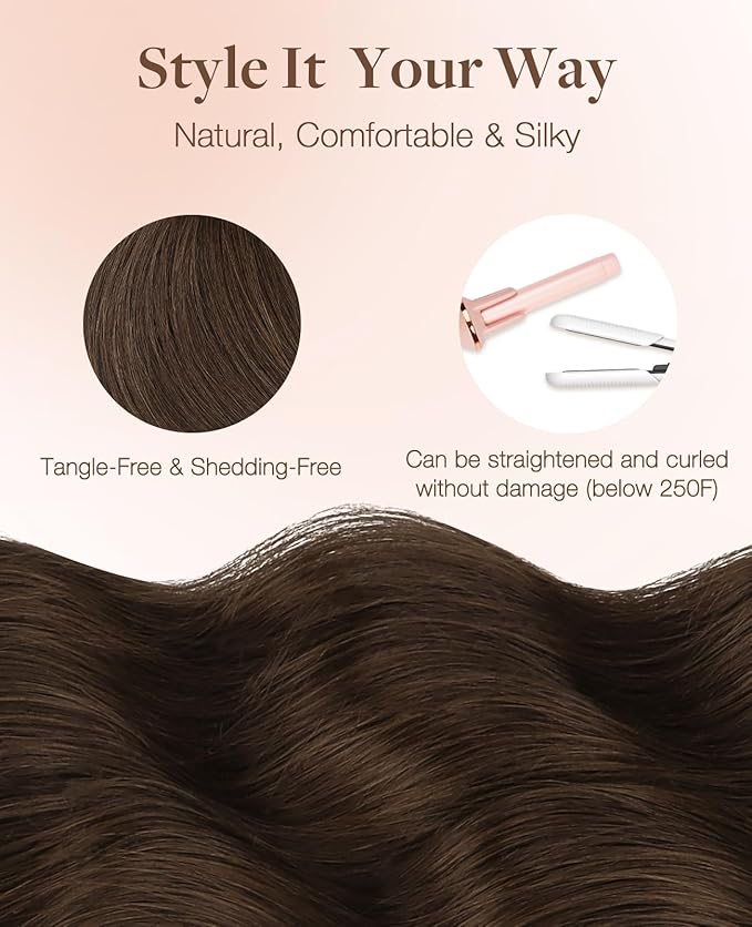 GOO GOO Invisi Edge Tape in Hair Extensions Human Hair, 4A Chocolate Brown 20pcs 14inch 50g, Virgin Remy Hair, Seamless Injected Tape, Natural Look