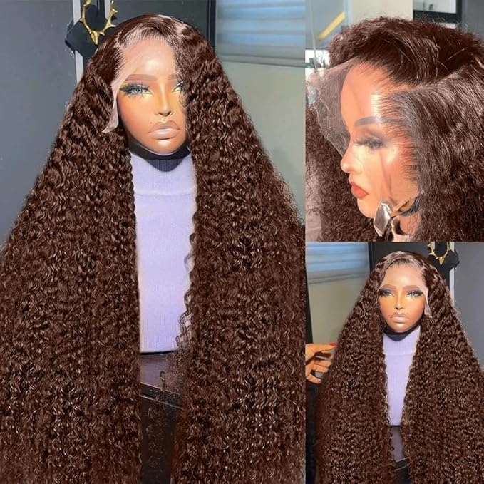 13x6 SKINLIKE Real HD Lace Frontal Wigs 250% Density Chocolate Brown Deep Curly Lace Front Wigs Human Hair 0.10mm Ultra-thin HD Lace Pre-Plucked with Baby Hair Brazilian Wig 22 Inch