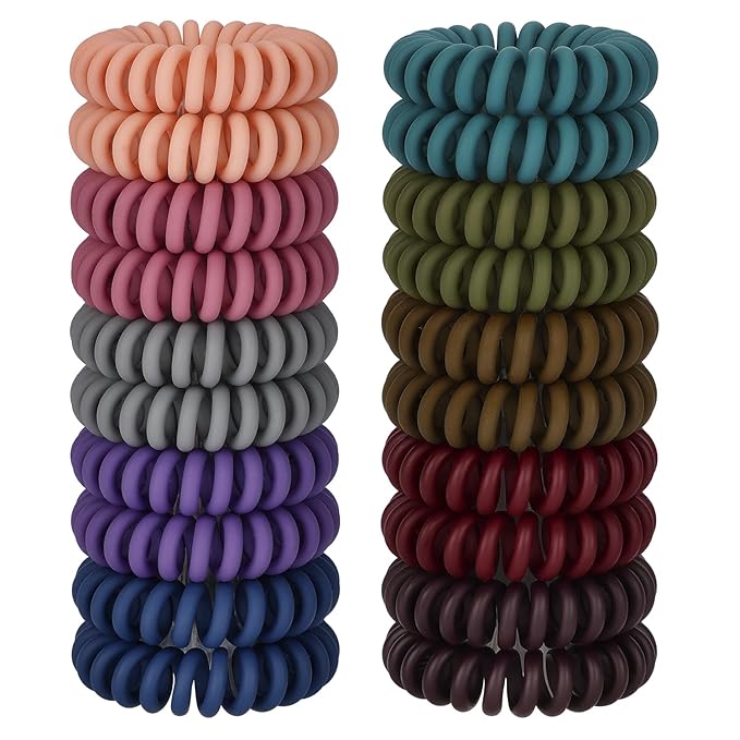 JessLab Spiral Hair Ties, 20 Pcs Traceless Phone Cord Hair Ties No Crease Spiral Bracelet Plastic Coil Ponytail Holders No-Damage Headband Hair Accessory for Girls Women Ladies (Dark Colored Matte)