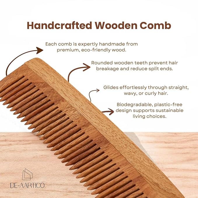 Neem wooden comb for women hair growth | Kacchi herb treated neem wood comb Wet or Dry Curly, Thin, Thick, Wavy, or Straight Hair - Natural Wood Comb for Women & Men (Wide Tooth)