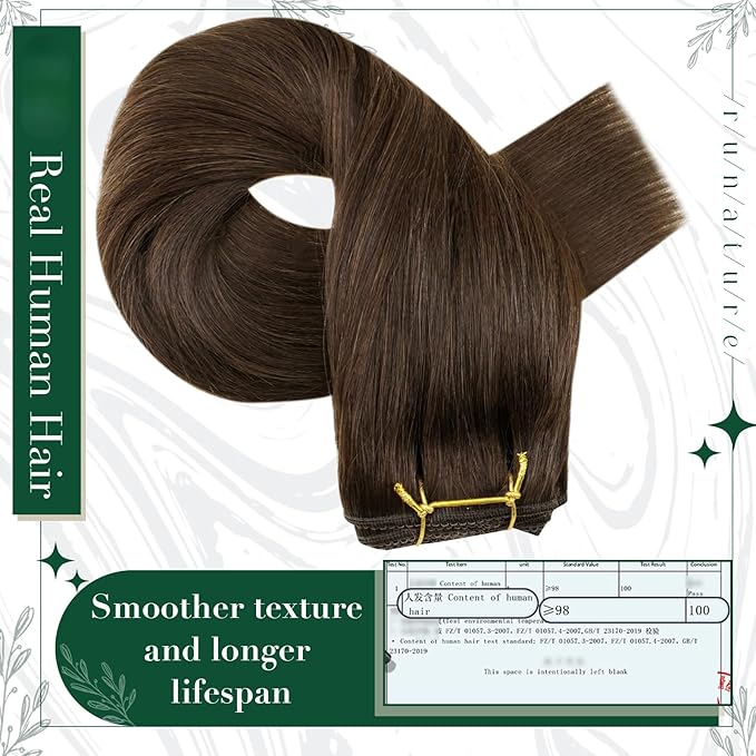 RUNATURE Clip in Hair Extensions Real Human Hair, Brown Hair Extensions Clip Ins, Double Weft Human Hair Clip in Extensions, Remy Natural Hair, Tangle Free, 16 Inch 50g 3pcs #4 Medium Brown