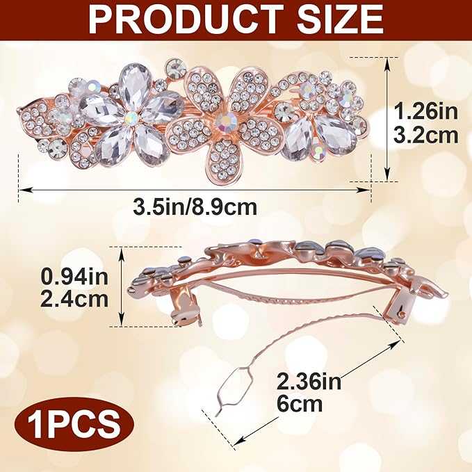 Joez Wonderful Rhinestone Hair Clip Sparkly Crystal Barrettes French Wedding Prom Engagement Pageant First Communion Hair Decorative Accessories for Women Bride Thick Long Hair (Flower White, 1 Pcs)