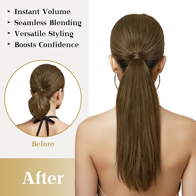 Ve Sunny Hair Extensions Ponytail Real Human Hair Wrap Around Clip in Ponytail Hair Extensions Straight Extensions Human Hair for Women Light Ash Brown 18inch 80G