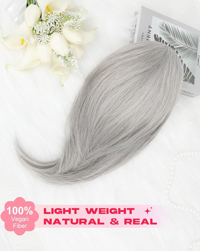 Ponytail Extension – 16” Claw Clip in Ponytail Hair Extensions Natural Soft Synthetic High Pony Tail Hairpieces for Women (Silver Grey, 16 inch)