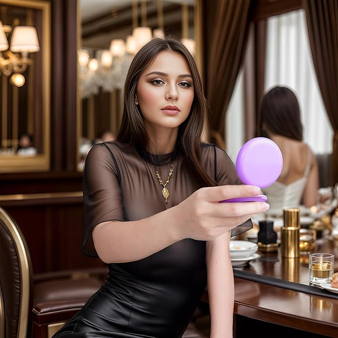 2pcs Folding Travel Mirror Hair Brushes Round Mirror Pocket Hair Brush Portable Mini Pop Up Hair Brushes for Women Girls Wet and Dry Hair (Purple, Black)