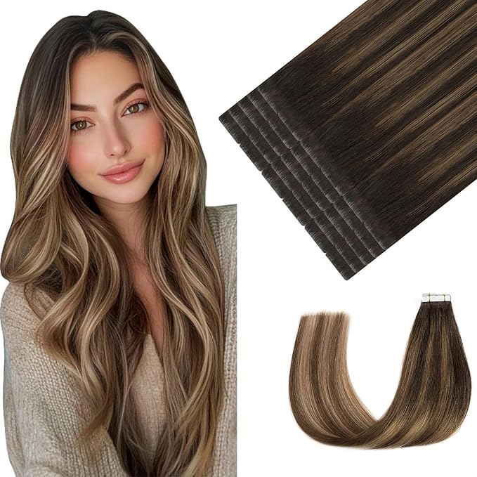 Youngsmile Invisible Tape in Hair Extensions Human Hair #2/6/18 Dark Brown to Dirty Blonde Injection Tape in Hair Extensions Human Hair Straight Remy Seamless Tape ins 20pcs 40g 18 Inch (#2/6/18,18'')