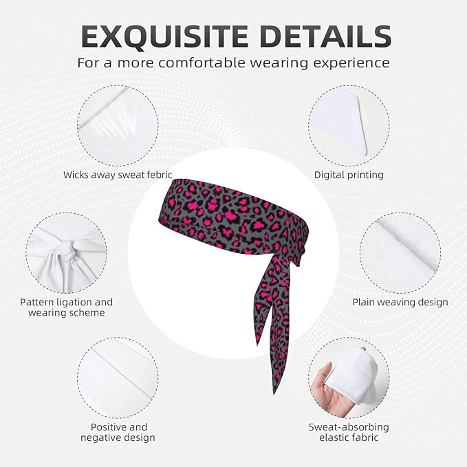 Men's Women Luxury Pink Dark Gray Leopard Cheetah Print Sports Sweat Band Multi Style Fashion Head Ribbon Headwear for Yoga Fitness Shower