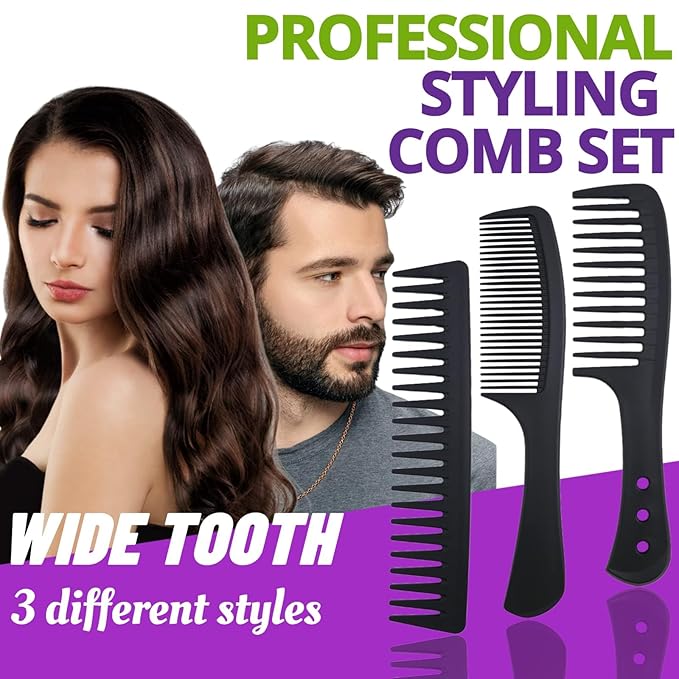 6PCS Large Wide Tooth Comb Set Detangling Shower Hair Comb Professional Carbon Fiber Cutting Comb for Women&Men's Wet Dry Curly Long Hair Anti Static Heat Resistant Comb Reduce Hair Loss and Breakage