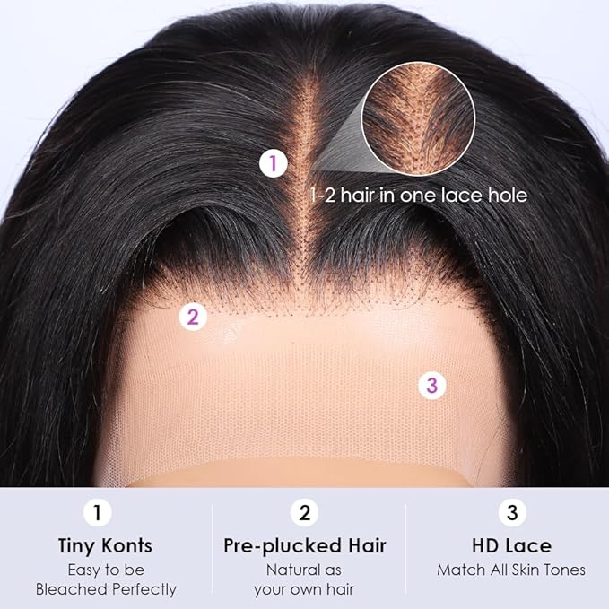 Iris Queen Straight 30inch 220 Density Transparent Lace Frontal Human Hair Wigs Pre Plucked for Women 12A 13x4 HD Lace Front Wig with Baby Hair Natural Black Color