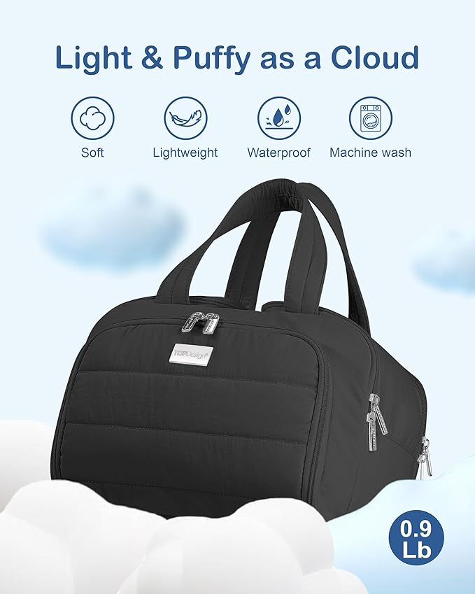 TOPDesign Travel Toiletry Bag for Women, Puffer Large Toiletry Bag, Lightweight Cosmetic Makeup Organizer with Handle for Traveling, Accessories, Essentials, Toiletries (Black)