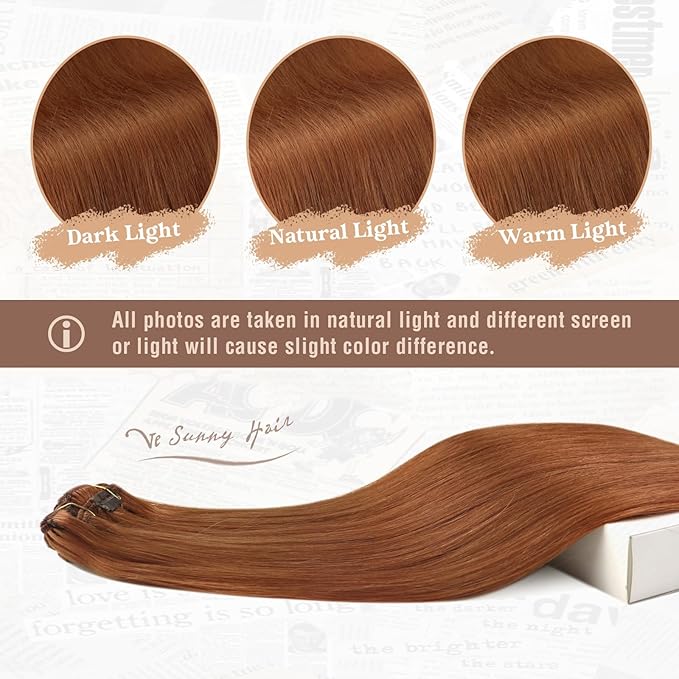 Ve Sunny Clip in Hair Extensions Real Human Hair Double Weft Remy Hair Clip in Extensions Human Hair for Women Full Head Ginger Copper 7pcs 22 inch 120g