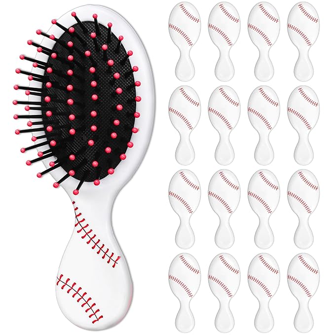 16Pcs Baseball Mini Detangler Brushes Sports Theme Mini Travel Hair Brush Soft Flexible Bristles Plastic Brush for Baseball Team Gift Sport Party Favors