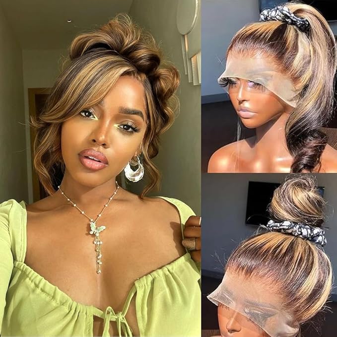 AMIRTY 250 Density 360 Lace Front Wigs Human Hair Pre Plucked Honey Blonde Body Wave Lace Front Wigs with Baby Hair Full 360 Glueless HD Transparent Lace Front Wigs for women 4/27