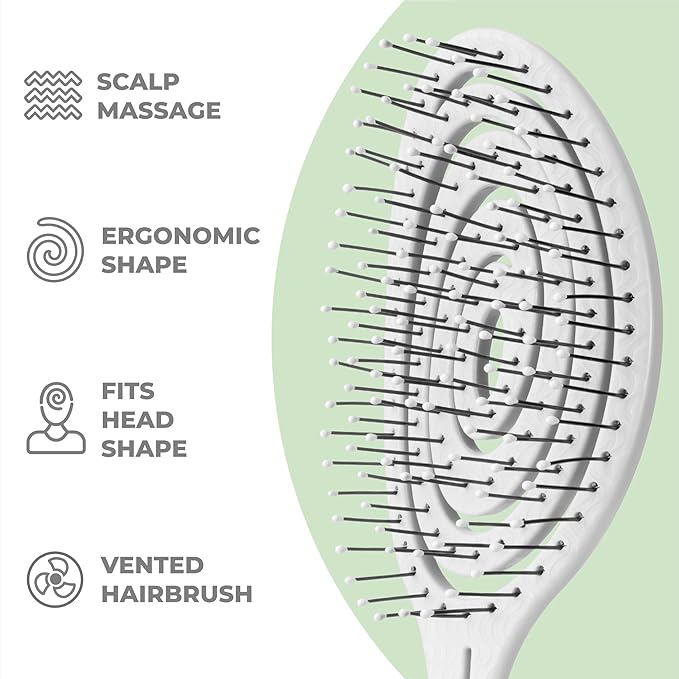 Ninabella Spiral Hairbrush - Detangle Hair Brush - For Brushing Wet or Blow Dry Hair - Detangler Vent Brush - Gray