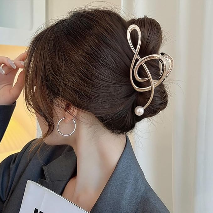 Music Note Hair Clips Metal Music Note Hair Claw Clips Musical Score Hair Claws With Pearl Large Clef Claw Clip Strong Hold Nonslip Hair Jaw Clip for Thin Thick Hair Stylish Hair Accessories for Women