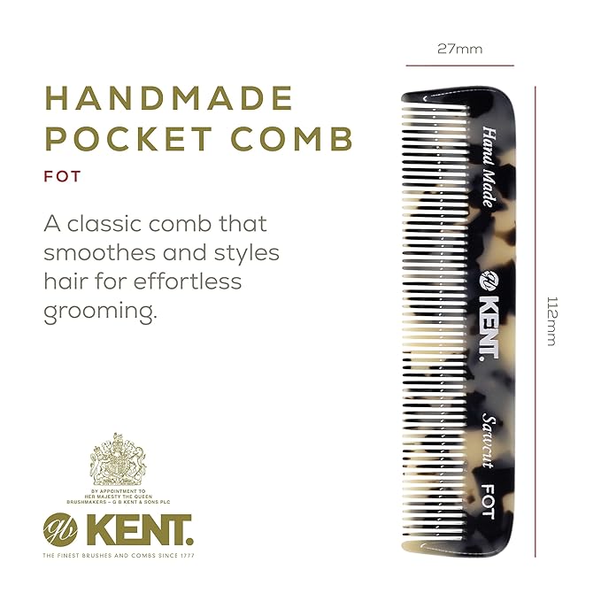 Kent FOT TW Handmade Fine Tooth Comb, Pocket Travel Comb for Men's Styling, Mustache, Beard Care, and Fine or Thinning Hair