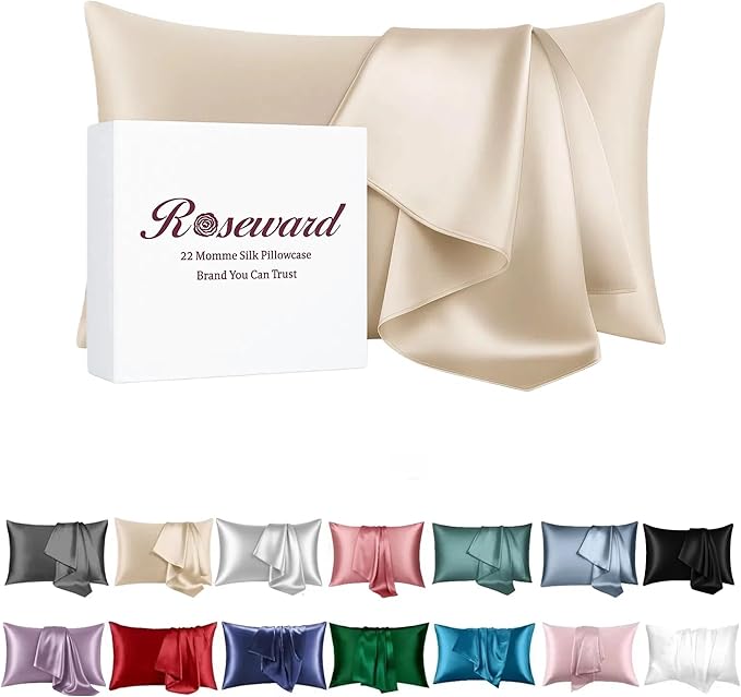 Beige Silk Pillow Cases Queen, 100% Mulberry Silk Pillowcase for Hair and Skin Made in USA, 22 Momme, Zipper Closure, Anti Acne, Soft, 1 Pack 20"x30"(Queen, Beige)