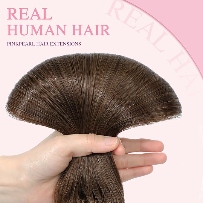 PINKPEARL Human Hair Clip in Hair Extensions 22inch #4 Chocolate Brown Clip in Hair Extensions Real Human Hair 7pcs 120g Natural Human Hair Clip ins for Women(#4-22)