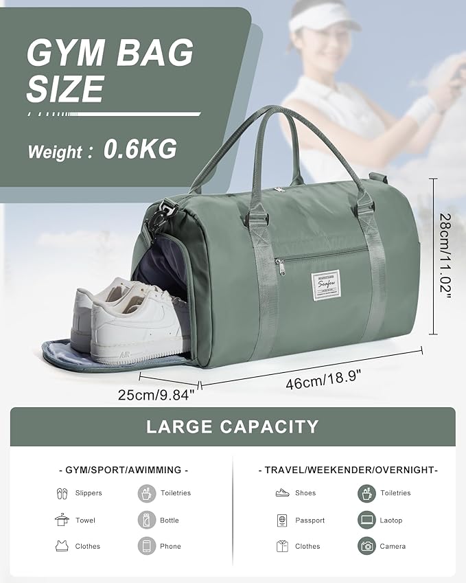Gym Bag Womens,Travel Duffel Carry on Bag Sport Tote Bag Weekend Overnight Bag
